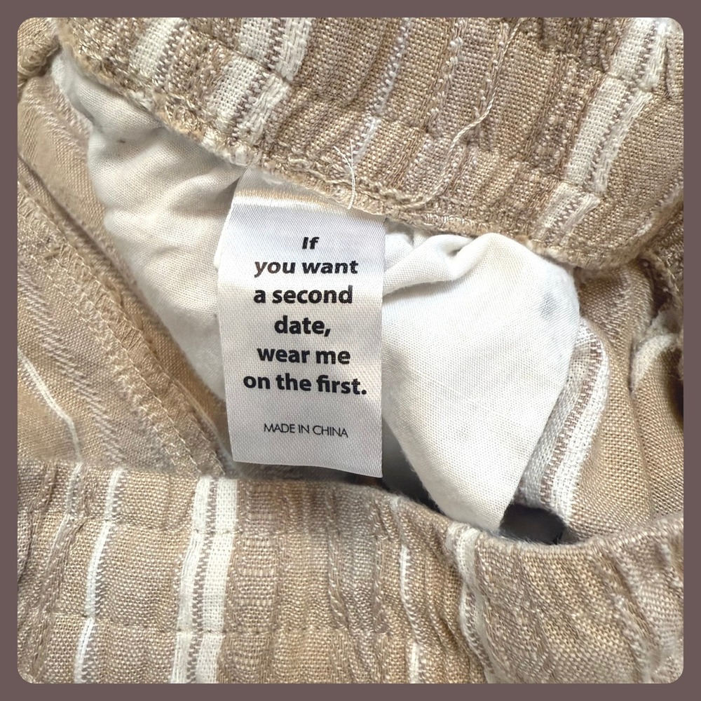 Pacsun Striped Linen Blend‎ Pants Tan White Slim Fit Drawstring Casual Large